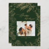 Elegante Kerst Groen & Goud Foto Kerstkaart (Voorkant / Achterkant)