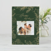 Elegante Kerst Groen & Goud Foto Kerstkaart (Staand voorkant)