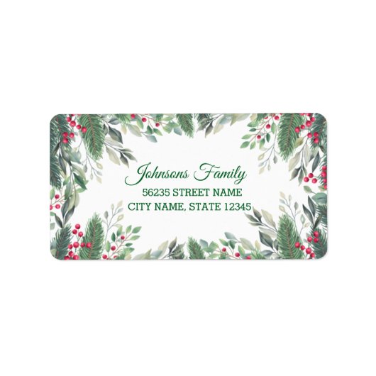 Elegante kerst groen rode bessen groen etiket (Voorkant)
