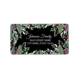 Elegante kerst groen rode bessen zwart etiket