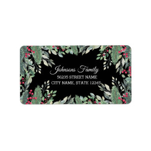 Elegante kerst groen rode bessen zwart etiket