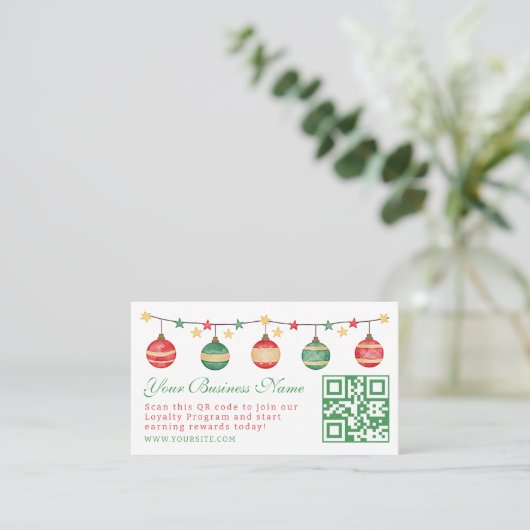 Elegante kerst groen rood script QR-code Klantenkaartje (Staand voorkant)