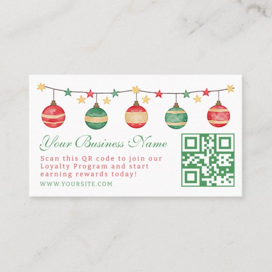 Elegante kerst groen rood script QR-code Klantenkaartje (Voorkant)