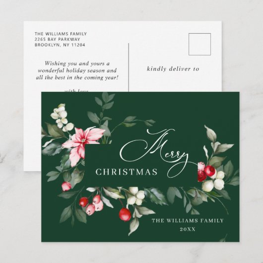 Elegante kerst Holly Berry vakantie groet Briefkaart (Voorkant / Achterkant)