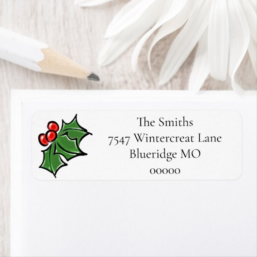 Elegante kerst holly bessen bladeren etiket (Insitu)