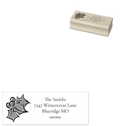 Elegante kerst holly bessen bladeren rubberstempel (Gestempeld)