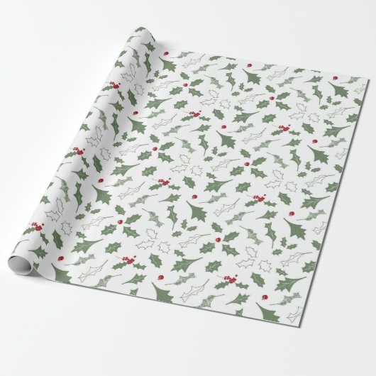 ELEGANTE KERST HOLLY CADEAUPAPIER (Uitgerold)