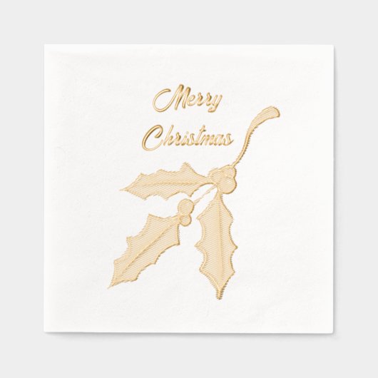 Elegante Kerst Holly Folie Servetten  (Voorkant)