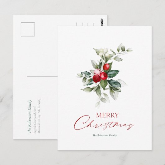 Elegante kerst Holly Kaart (Voorkant / Achterkant)