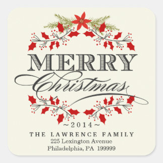 Elegante kerst Holly krans vierkante Stickers
