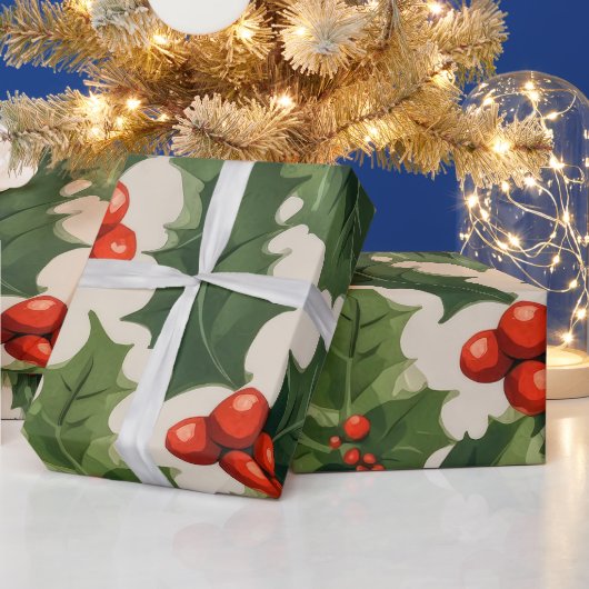 Elegante kerst Holly Leaves en bessen Gift Cadeaupapier (Feestdagen)