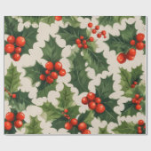 Elegante kerst Holly Leaves en bessen Gift Cadeaupapier (Vlak)