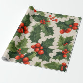 Elegante kerst Holly Leaves en bessen Gift Cadeaupapier (Uitgerold)