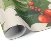 Elegante kerst Holly Leaves en bessen Gift Cadeaupapier (Rol Hoek)