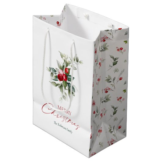 Elegante kerst Holly Medium Cadeauzakje (Voorkant Gekanteld)