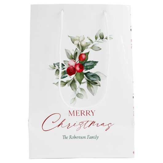 Elegante kerst Holly Medium Cadeauzakje (Achterkant)