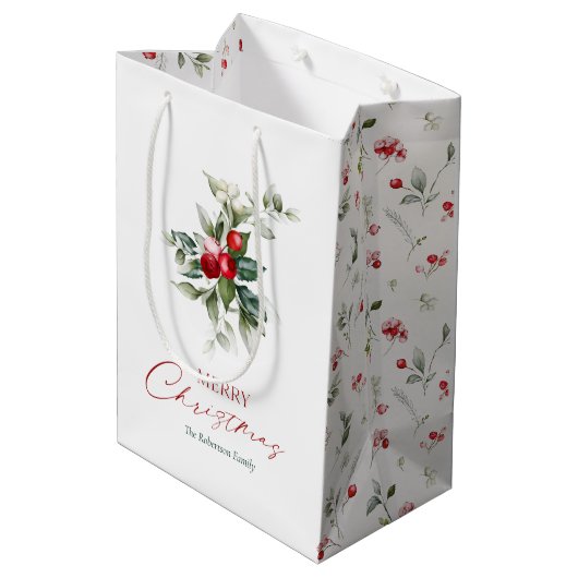 Elegante kerst Holly Medium Cadeauzakje (Achterkant Gekanteld)