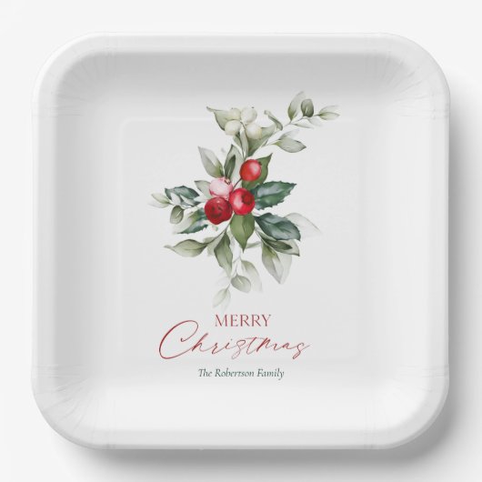 Elegante kerst Holly Papieren Bordje (Voorkant)