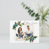 Elegante kerst Holly Pine Lijst foto groet Briefkaart (Staand voorkant)