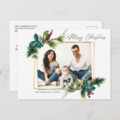 Elegante kerst Holly Pine Lijst foto groet Briefkaart (Voorkant / Achterkant)