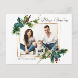 Elegante kerst Holly Pine Lijst foto groet Briefkaart