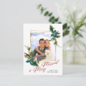 Elegante kerst Holly Pine Lijst foto groet Briefkaart (Staand voorkant)