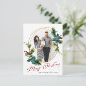Elegante kerst Holly Pine Lijst foto groet Briefkaart (Staand voorkant)