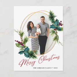 Elegante kerst Holly Pine Lijst foto groet Briefkaart