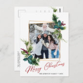 Elegante kerst Holly Pine Lijst foto groet Briefkaart (Voorkant / Achterkant)
