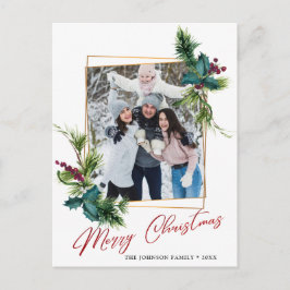 Elegante kerst Holly Pine Lijst foto groet Briefkaart