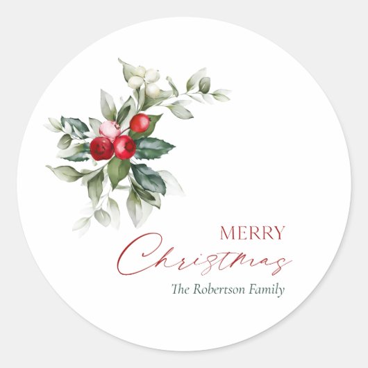 Elegante kerst Holly Ronde Sticker (Voorkant)