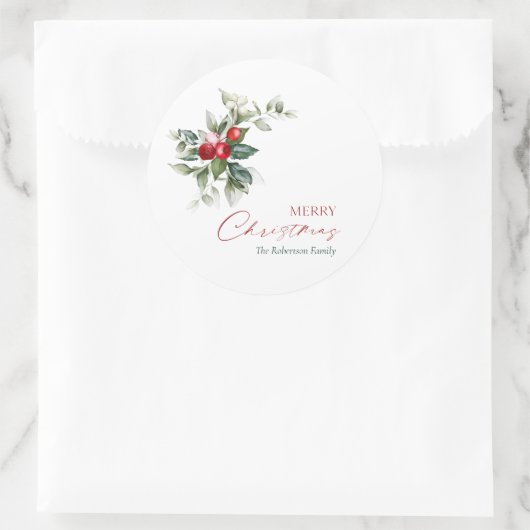 Elegante kerst Holly Ronde Sticker (Tas)