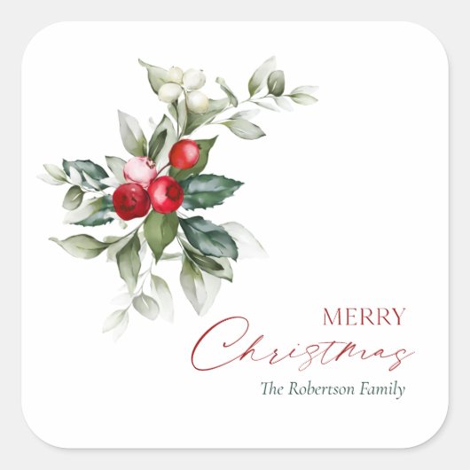 Elegante kerst Holly Vierkante Sticker (Voorkant)