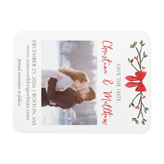 Elegante Kerst Huwelijk Chic Bow Eenvoudige Winter Magneet (Horizontaal)