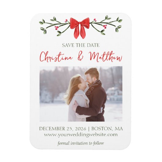 Elegante Kerst Huwelijk Chic Bow Eenvoudige Winter Magneet (Verticaal)