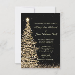 Elegante Kerst Huwelijk Goud Zwart RSVP Kaartje