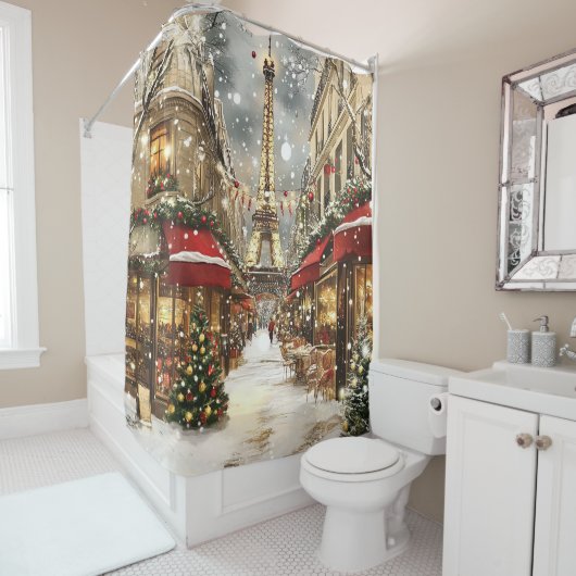 Elegante kerst in Parijs vakantie Douchegordijn (In situ)