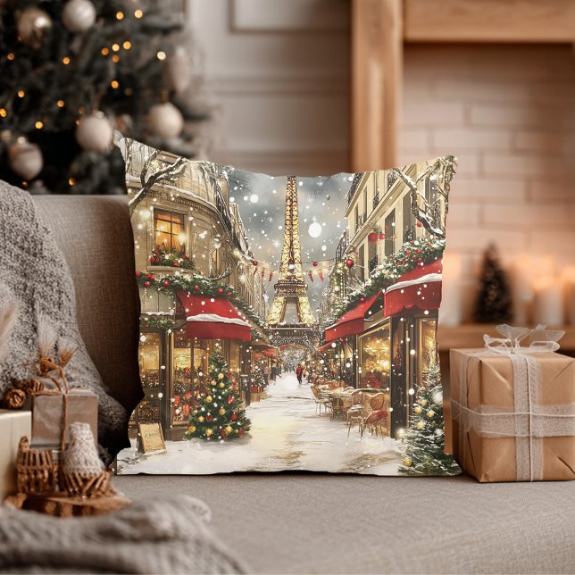 Elegante kerst in Parijs Vakantie  Kussen (Elegant Christmas in Paris Holiday Throw Pillow)