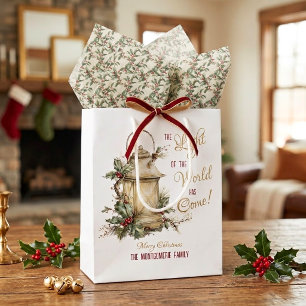 Elegante Kerst Joy Waterverf Hulst Aangepaste Naam Medium Cadeauzakje