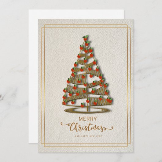 Elegante Kerst Kaart Versierd Boom en Goud (Voorkant / Achterkant)