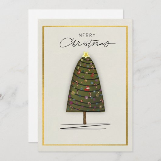 Elegante Kerst Kaart Versierd Boom en Goud (Voorkant / Achterkant)