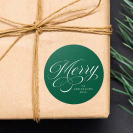 Elegante Kerst Kalligrafie Script Groene Vakantie Ronde Sticker