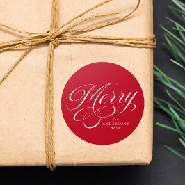 Elegante Kerst Kalligrafie Script Rode Vakantie Ronde Sticker