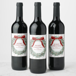 Elegante Kerst Kran met Rode Strik Wijn Etiket