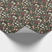 Elegante Kerst, Kransen, Ornamenten en Holly Cadeaupapier (Hoek)