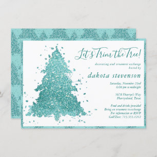 Elegante kerst   Luxe Aqua Mint Tree Trim Party Feestdagenkaart