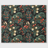 Elegante Kerst Mistletoe & Berry Feestelijk Cadeaupapier (Vlak)