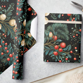 Elegante Kerst Mistletoe & Berry Feestelijk Cadeaupapier