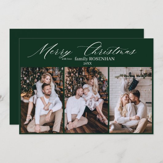 Elegante Kerst Modern 3 Foto Collage Groen Feestdagenkaart (Voorkant / Achterkant)