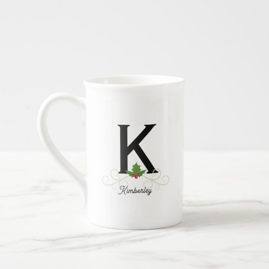 Elegante Kerst Monogram Bone China Mok (Links)